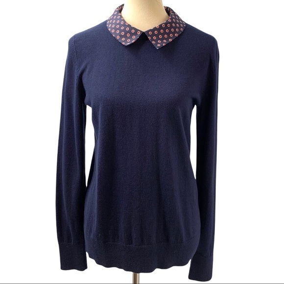 1901 Navy Snap On Collar Cotton Blend Sweater - Picture 10 of 10